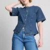 Kortärmad topp i bomullsdenim med insnörning