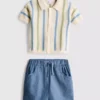 0–12 månader | Set med randig stickad polotröja och shorts