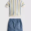 0–12 månader | Set med randig stickad polotröja och shorts