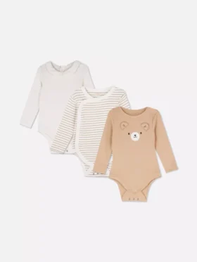 0–18 månader | 3-pack långärmade bodys för nyfödda med utrymme att växa i