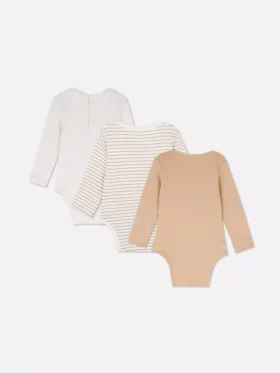 0–18 månader | 3-pack långärmade bodys för nyfödda med utrymme att växa i