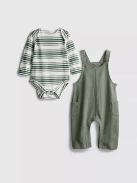0–18 månader | Set för nyfödda bestående av långärmad body och overall med våffelstruktur