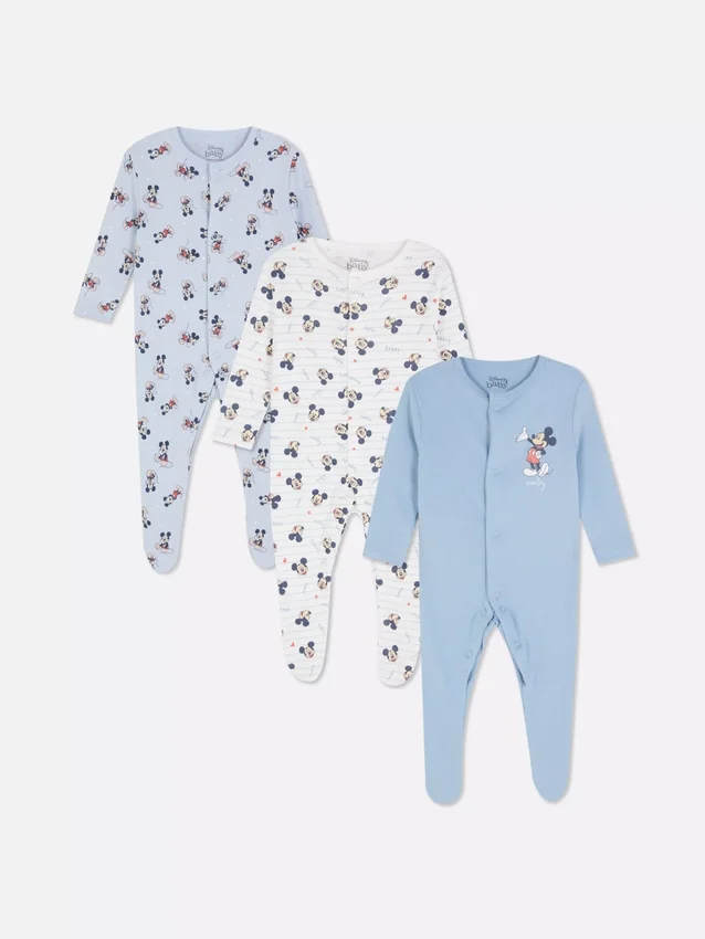 0–24 månader | 3-pack pyjamasar med tryckknappar och Disneys Musse Pigg-motiv