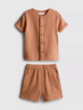 0–24 månader | Set med skjorta och shorts i cheesecloth