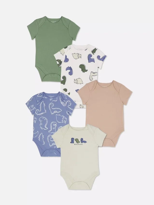0–36 månader | 5-pack kortärmade bodys med dinosauriemotiv