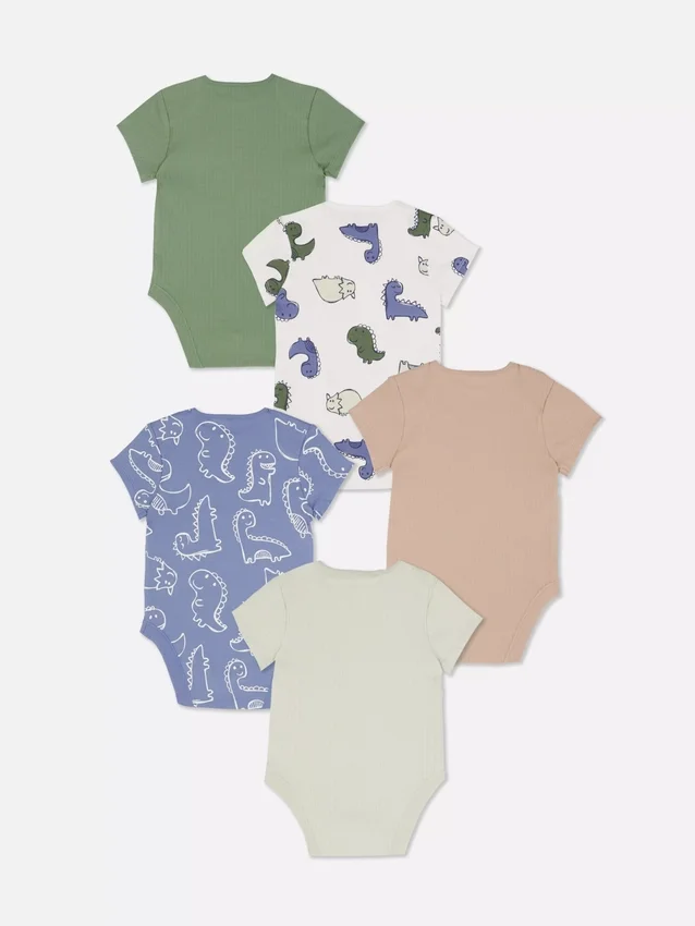 0–36 månader | 5-pack kortärmade bodys med dinosauriemotiv