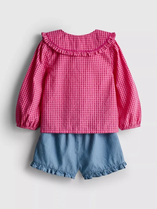 0–36 månader | Set med blus med krage och volangshorts