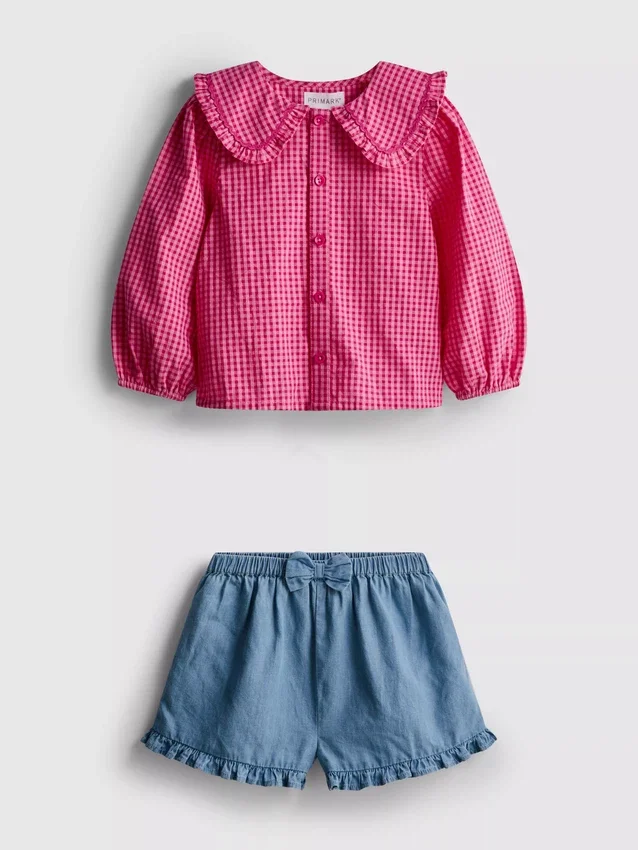 0–36 månader | Set med blus med krage och volangshorts