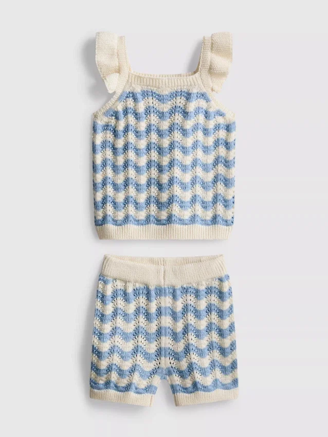 0–36 månader | Set med stickad topp och Shorts