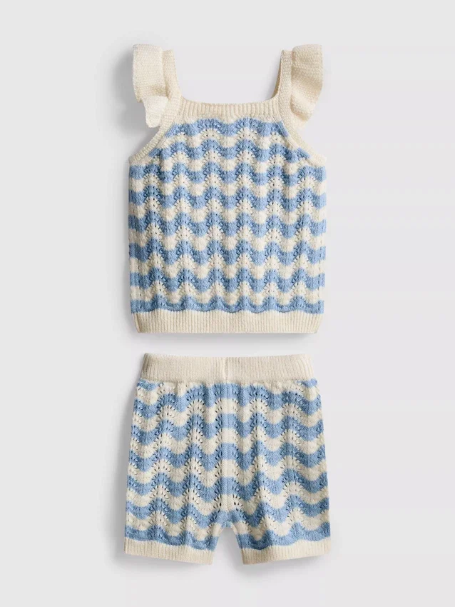 0–36 månader | Set med stickad topp och Shorts