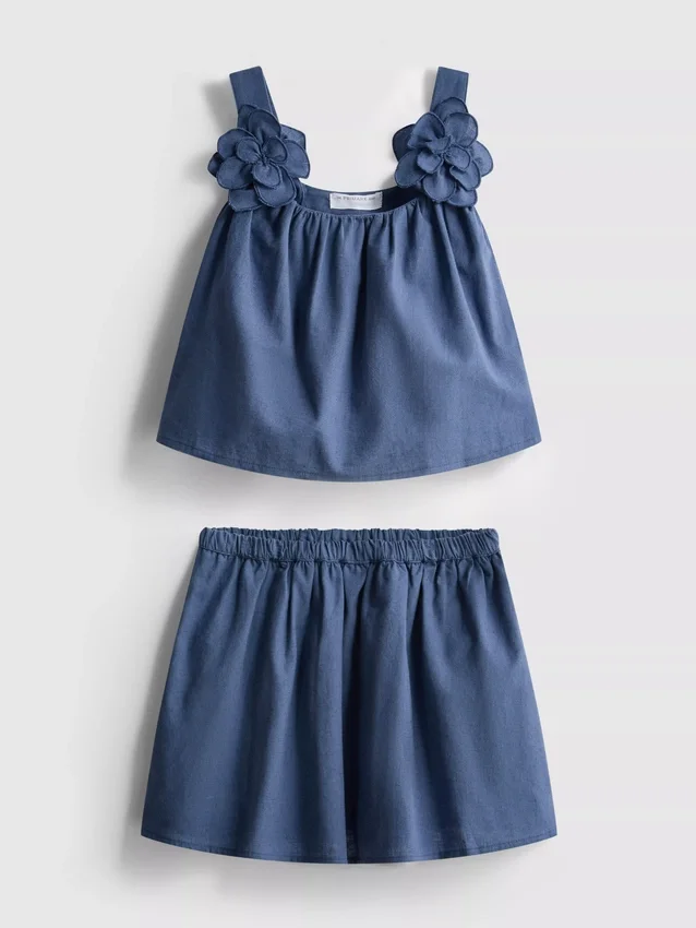 1,5–12 år | Set med topp och kjol i linneblandning med blommiga applikationer från The Edit