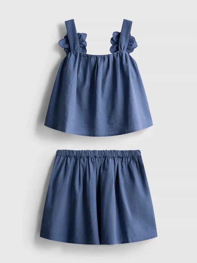 1,5–12 år | Set med topp och kjol i linneblandning med blommiga applikationer från The Edit