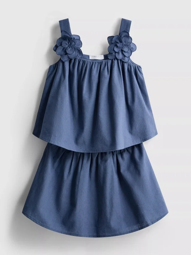 1,5–12 år | Set med topp och kjol i linneblandning med blommiga applikationer från The Edit