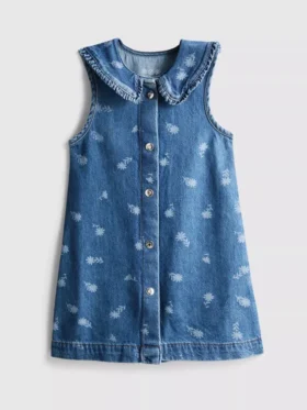 1,5–8 år | blommig, ärmlös denimklänning med krage