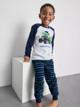 1,5–8 år | pyjamasar i fleece med dinosauriemotiv