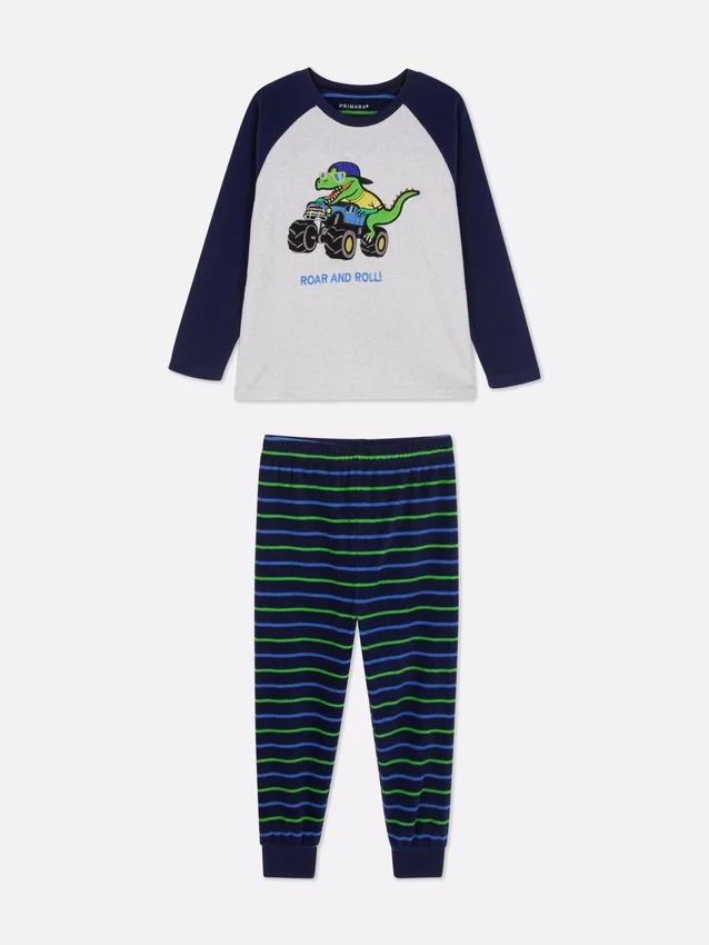1,5–8 år | pyjamasar i fleece med dinosauriemotiv
