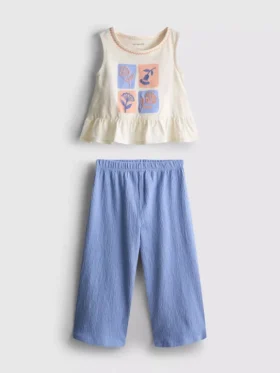 1,5–8 år | Set med broderad peplum-top och byxor