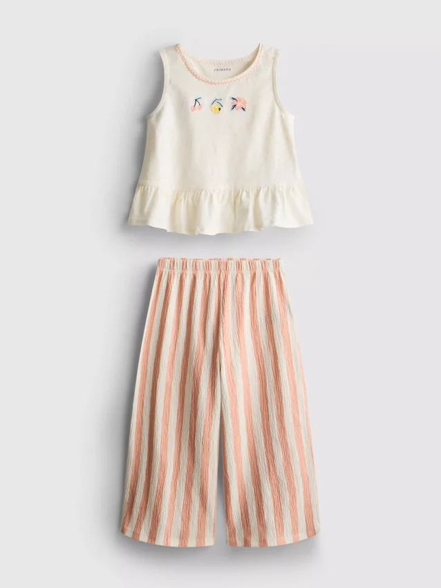 1,5–8 år | Set med broderad peplum-top och byxor
