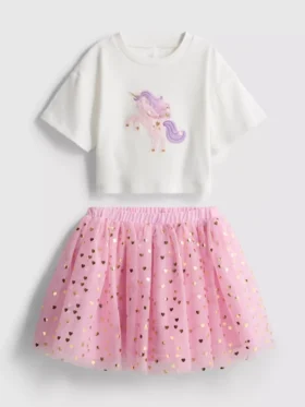 1,5–8 år | Set med T-shirt med enhörningsmotiv och tutuskjol