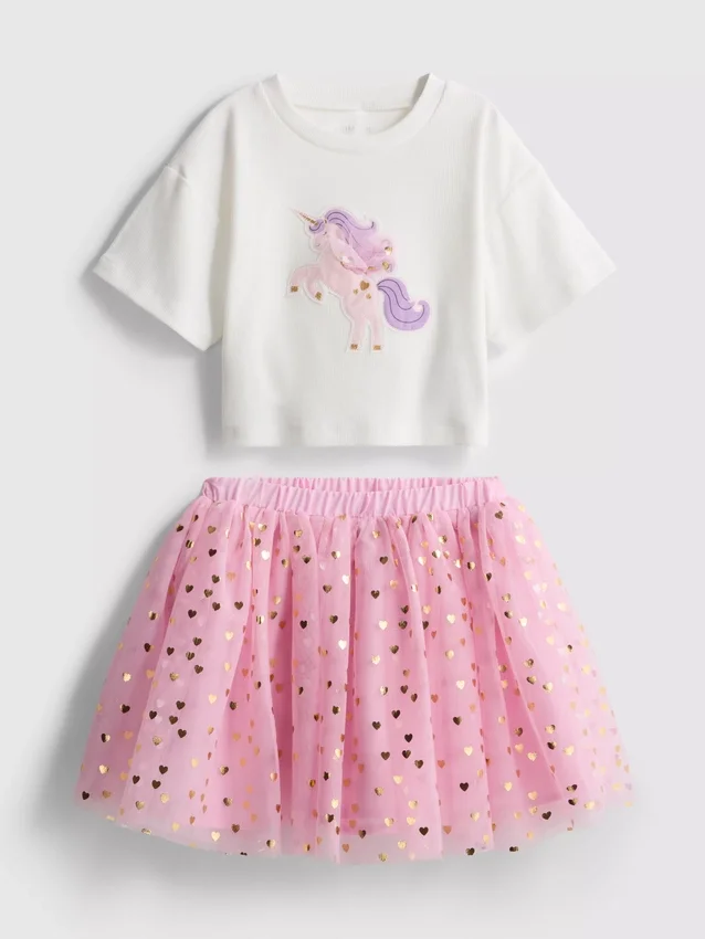 1,5–8 år | Set med T-shirt med enhörningsmotiv och tutuskjol
