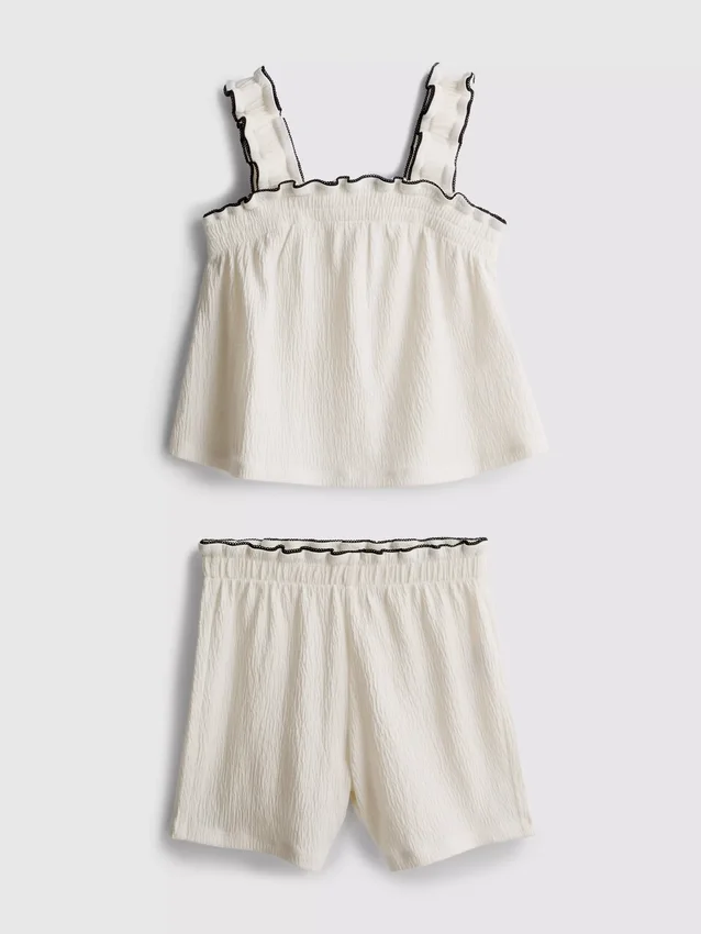 1,5–9 år | Set med blus och Shorts i skrynklig textur