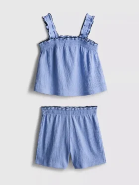 1,5–9 år | Set med blus och Shorts i skrynklig textur