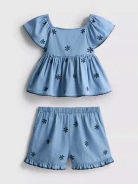 1,5–9 år | Set med chambrayblus och shorts