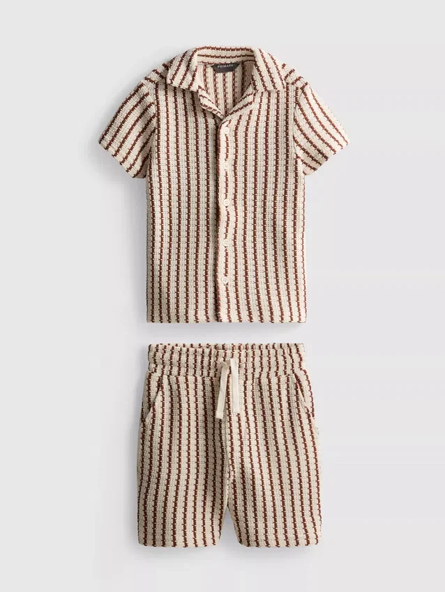 1,5–9 år | Set med randig stickad skjorta och shorts