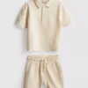 1–9 år | Set med strukturerad polotröja och shorts
