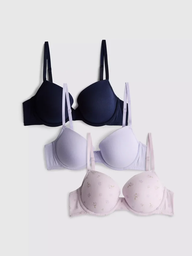 3-pack A-E-bh:ar i bomullsrik material med tryck