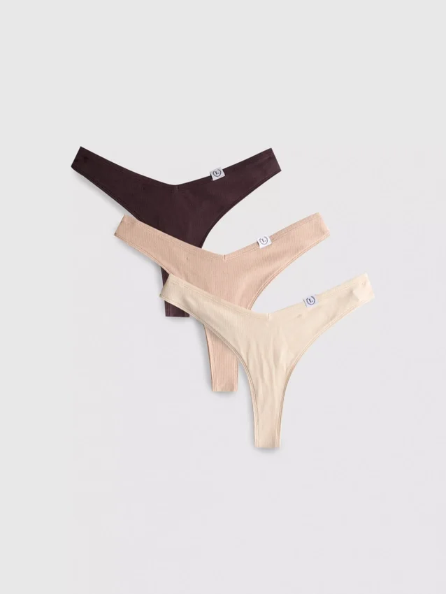 3-pack bomullsrika ribbade Miami-stringtrosor
