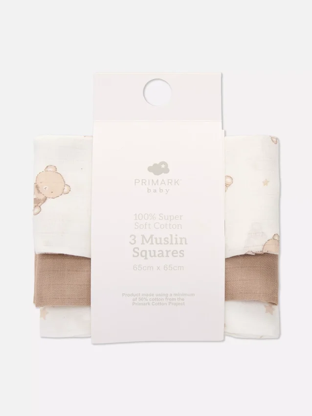 3-pack fyrkantiga muslintäcken