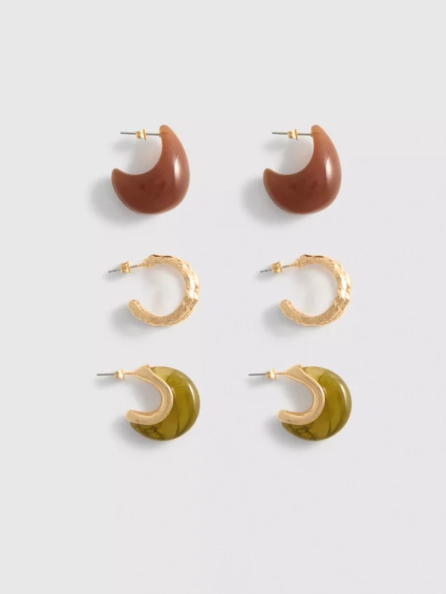 3-pack ringörhängen i harts