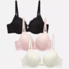 3-pack spets-push-up-Bh:ar med vaddering och djup urringning