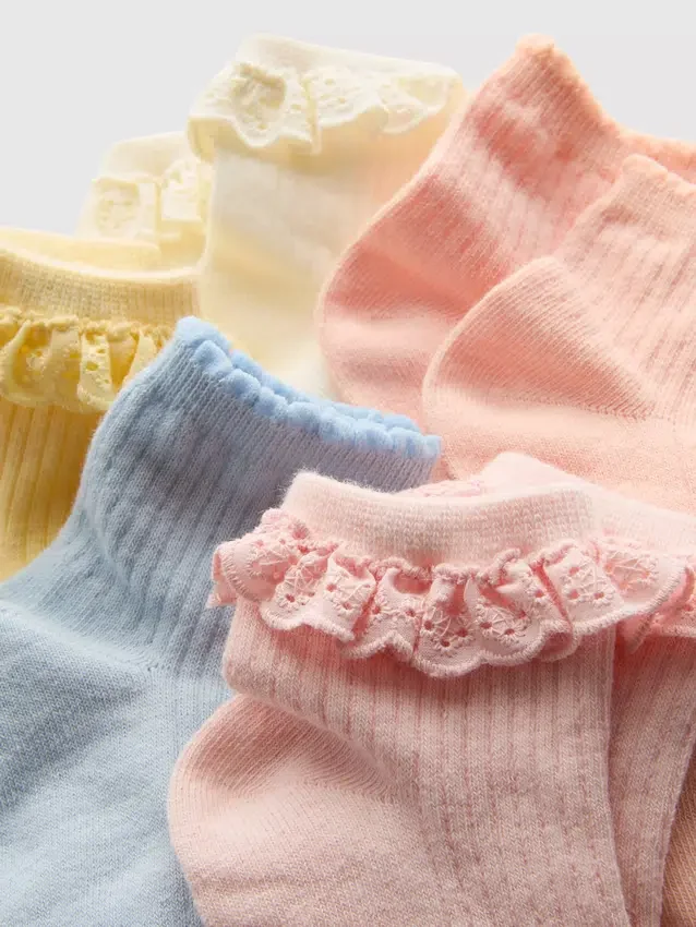 5-pack ribbade kvartsstrumpor med volanger