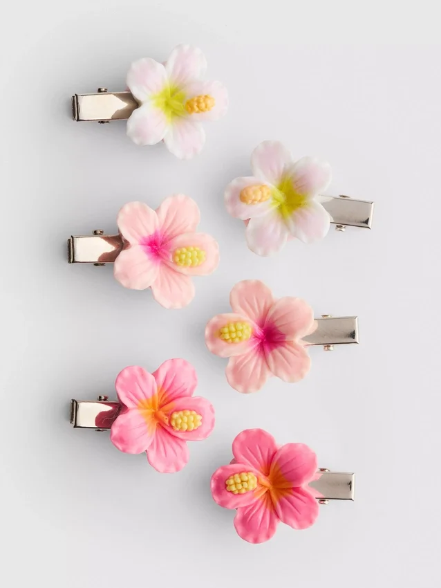 6-pack hårspännen med blommotiv