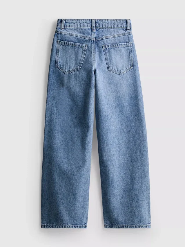 7–15 år | Jeans med breda ben och broderad blommig rosett