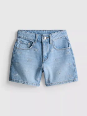 7–15 år | jeansshorts med strassrosett