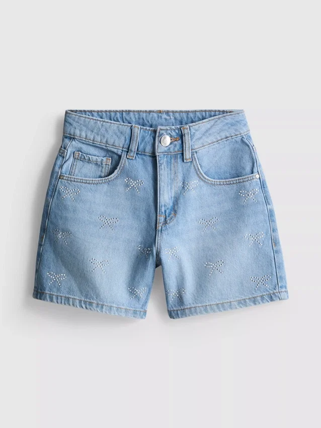 7–15 år | jeansshorts med strassrosett