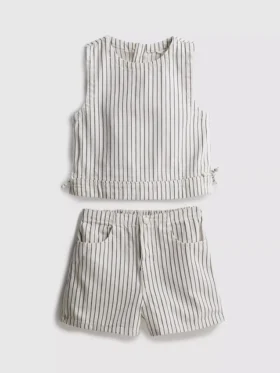 7–15 år | Set med randig denim-top utan ärmar och Shorts