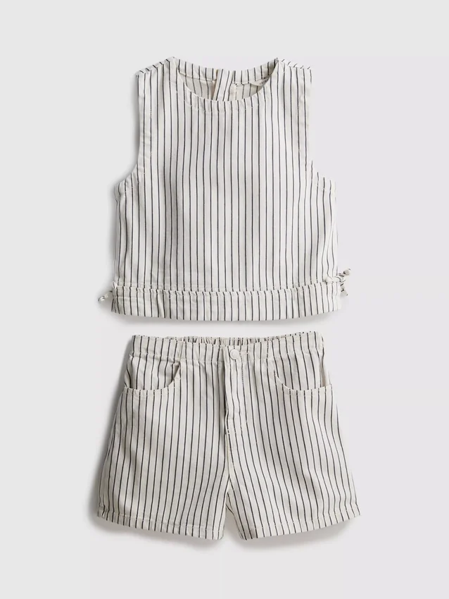7–15 år | Set med randig denim-top utan ärmar och Shorts