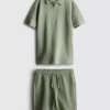 7–15 år | Set med texturerad polotröja och shorts