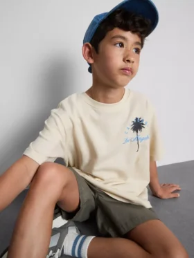 7–15 år | T-shirt med palmmotiv och struktur