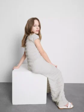 7–15 år | texturerade byxor med vida ben
