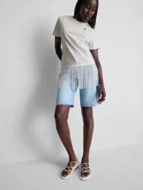 Asymmetrisk T-shirt i bomull med fransar