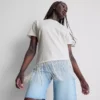 Asymmetrisk T-shirt i bomull med fransar