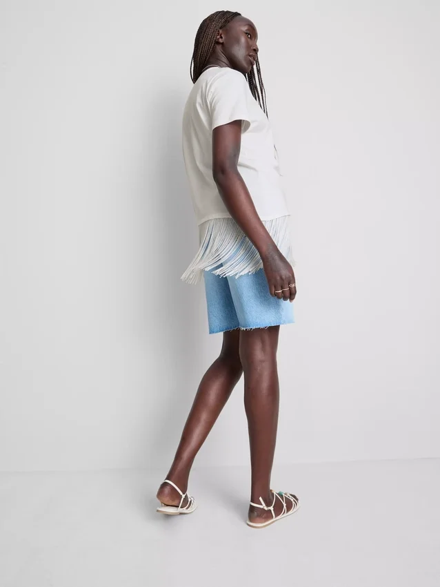 Asymmetrisk T-shirt i bomull med fransar