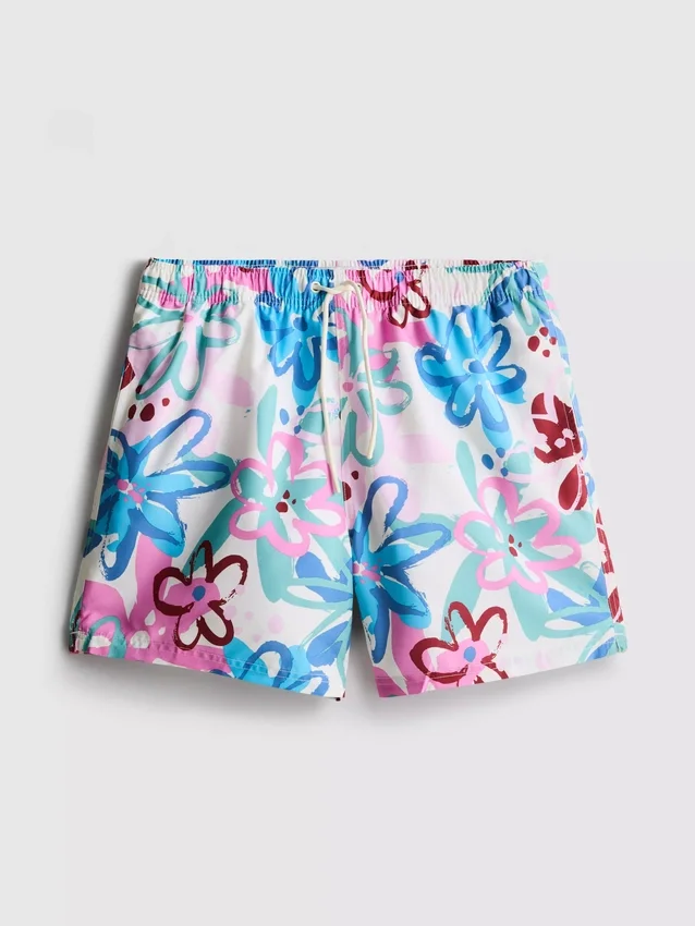 Badshorts med blommigt graffitimönster
