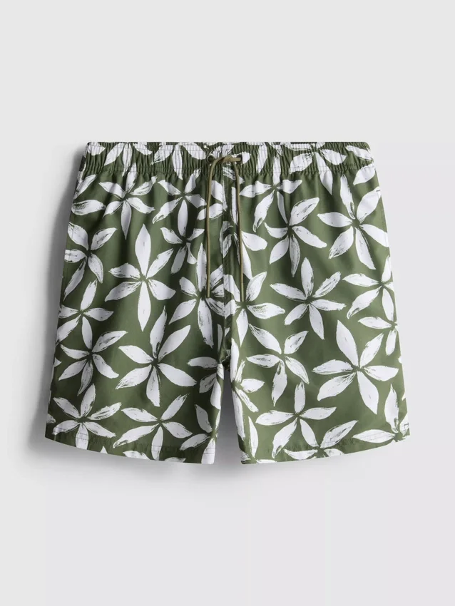 Badshorts med blommönster och dragsko