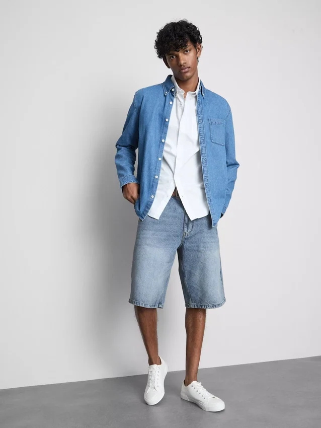 Baggy-jeansshorts med medelhög midja